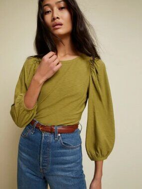 Nation LTD Cecilia Balloon Sleeve Tee in Olive, M